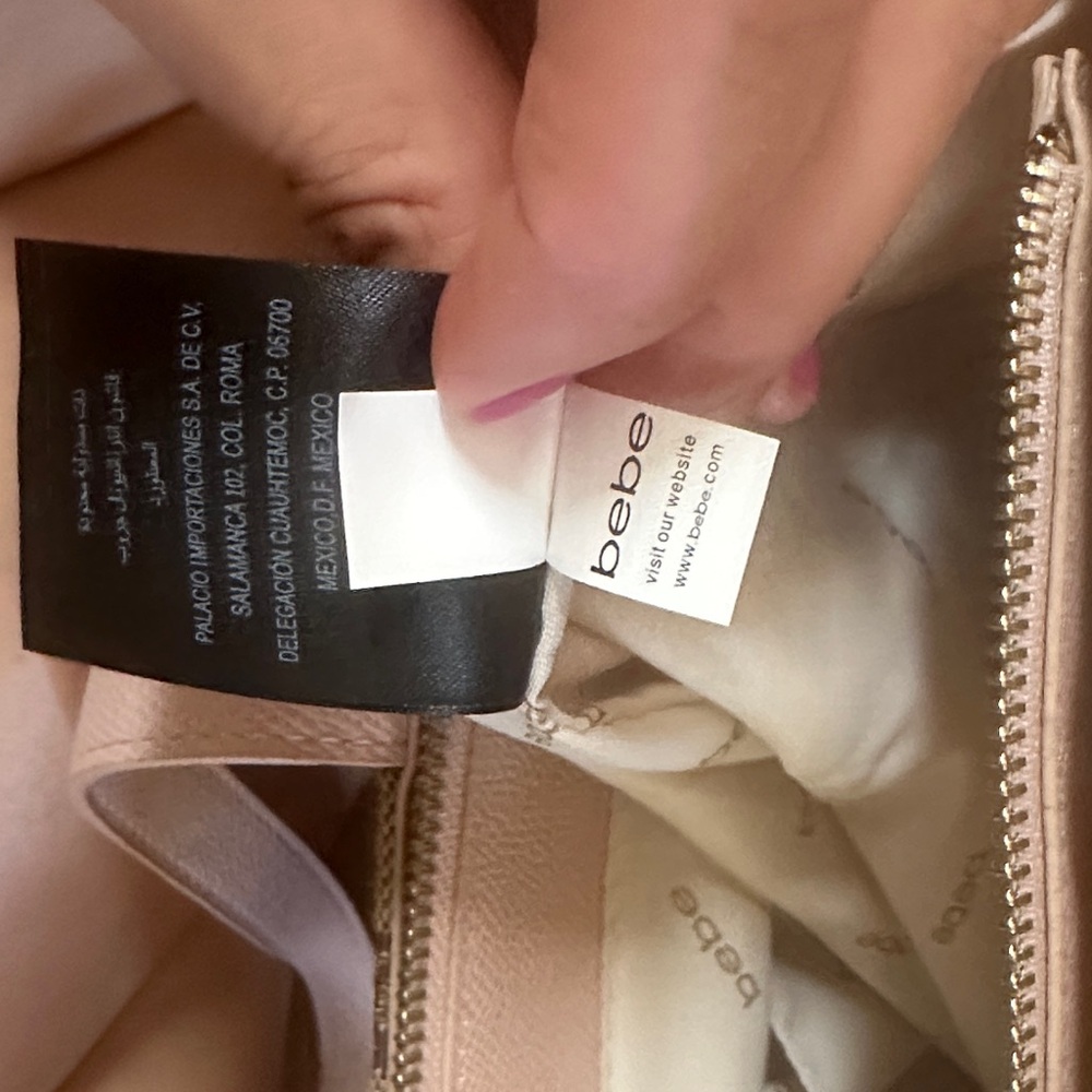 Bebe Serena Beige & Light pale Pink Patterned Tote new w tag silver logo zipper - Picture 5 of 11